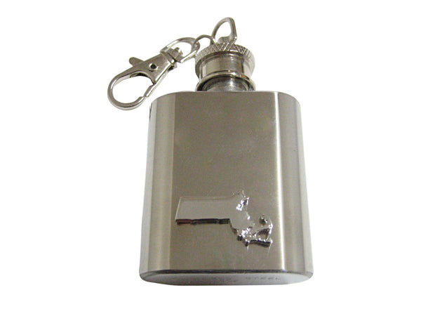 Silver Toned Massachusetts State Map Shape 1 Oz. Stainless Steel Key Chain Flask