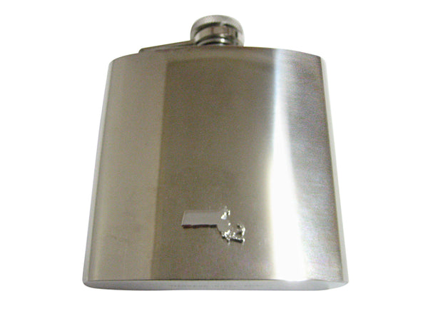 Silver Toned Massachusetts State Map Shape 6 Oz. Stainless Steel Flask