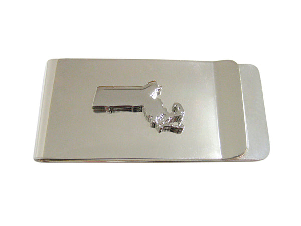 Silver Toned Massachusetts State Map Shape Money Clip