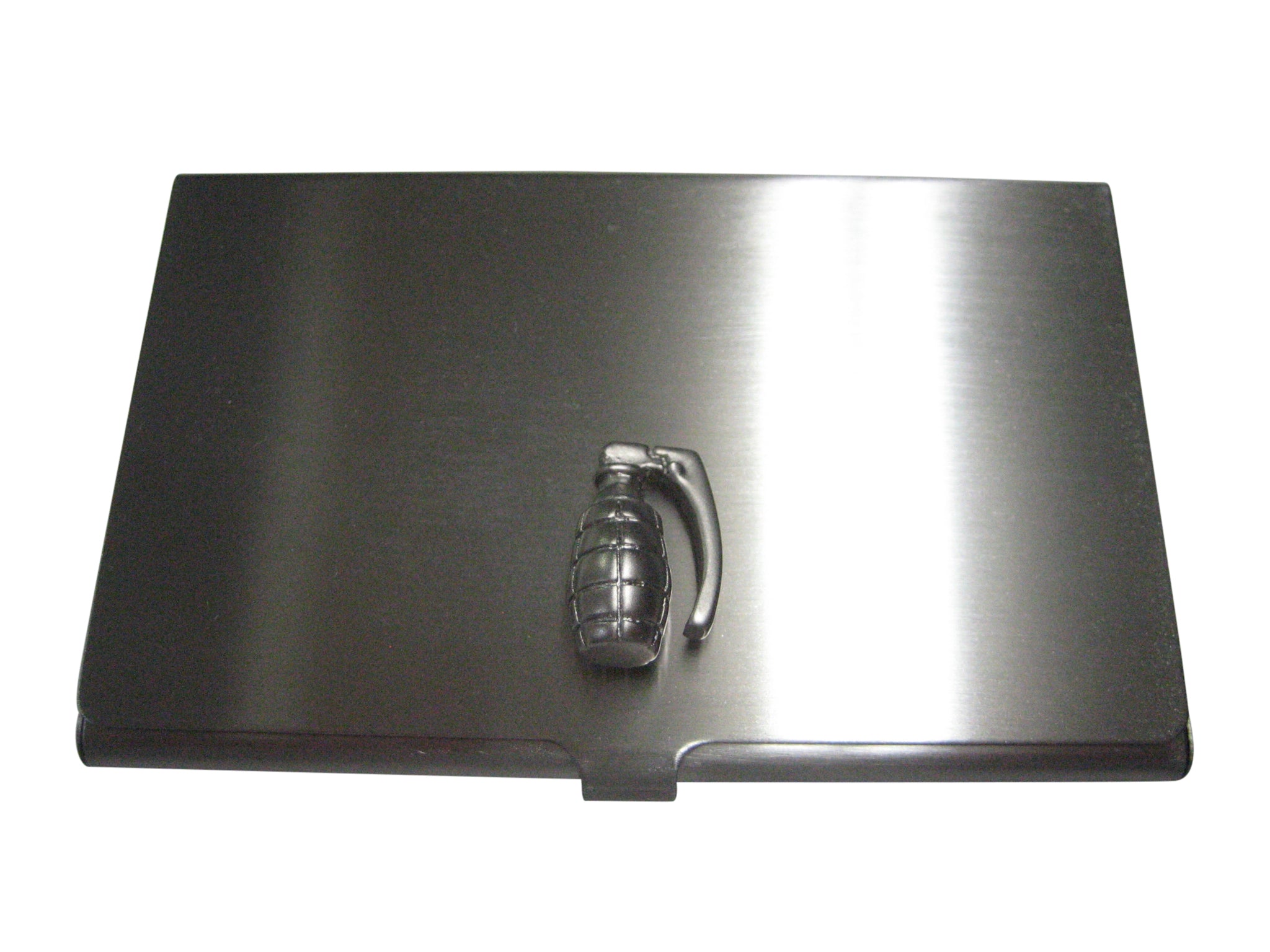 Silver Toned Matte Grenade Business Card Holder