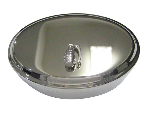 Silver Toned Matte Grenade Oval Trinket Jewelry Box