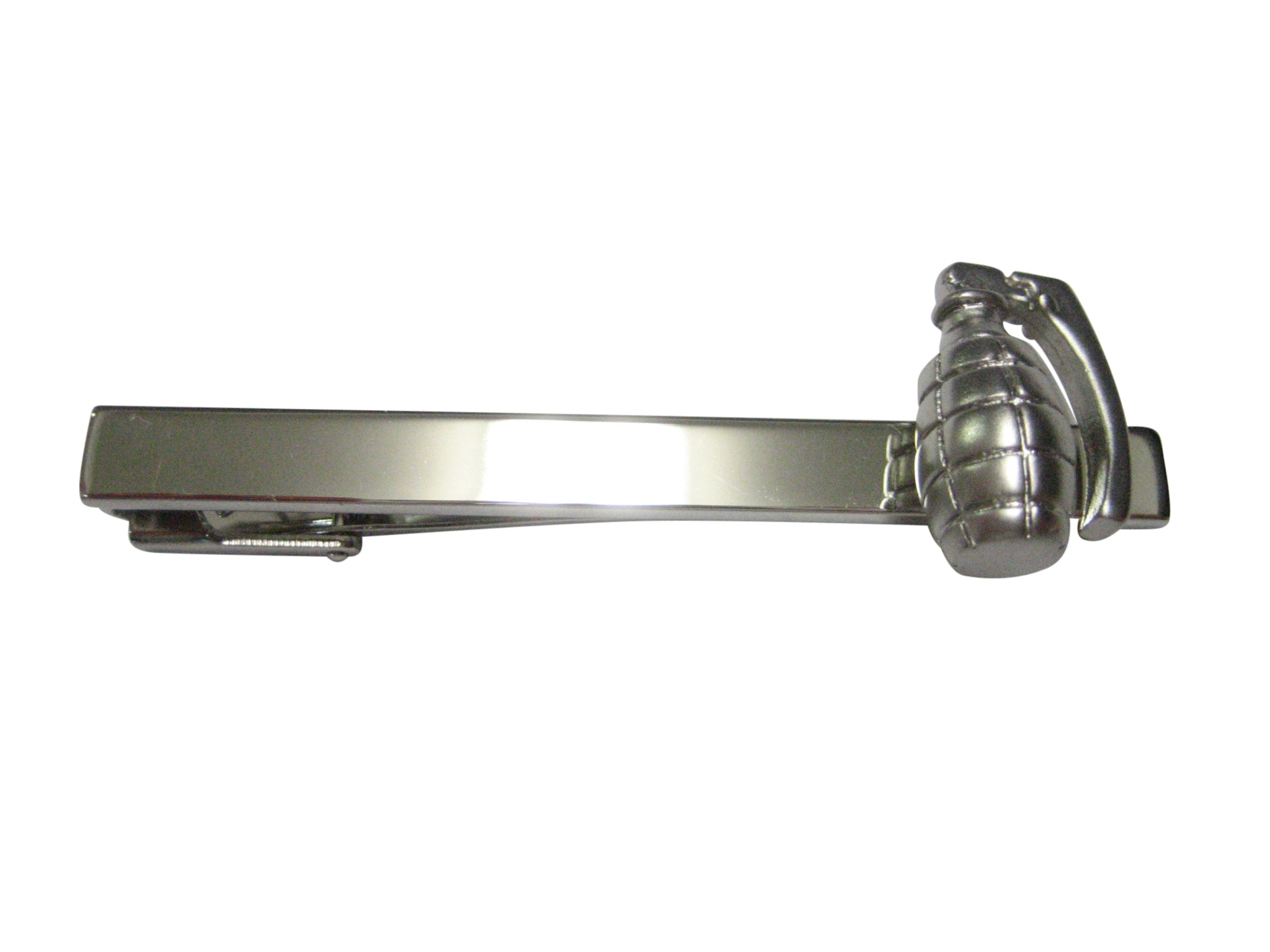 Silver Toned Matte Grenade Square Tie Clip