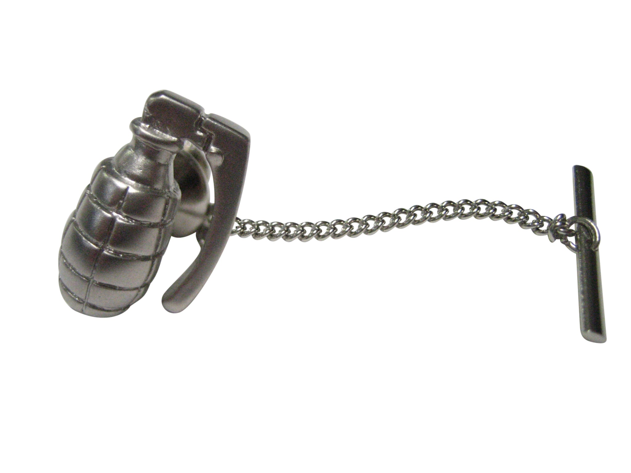 Silver Toned Matte Grenade Tie Tack