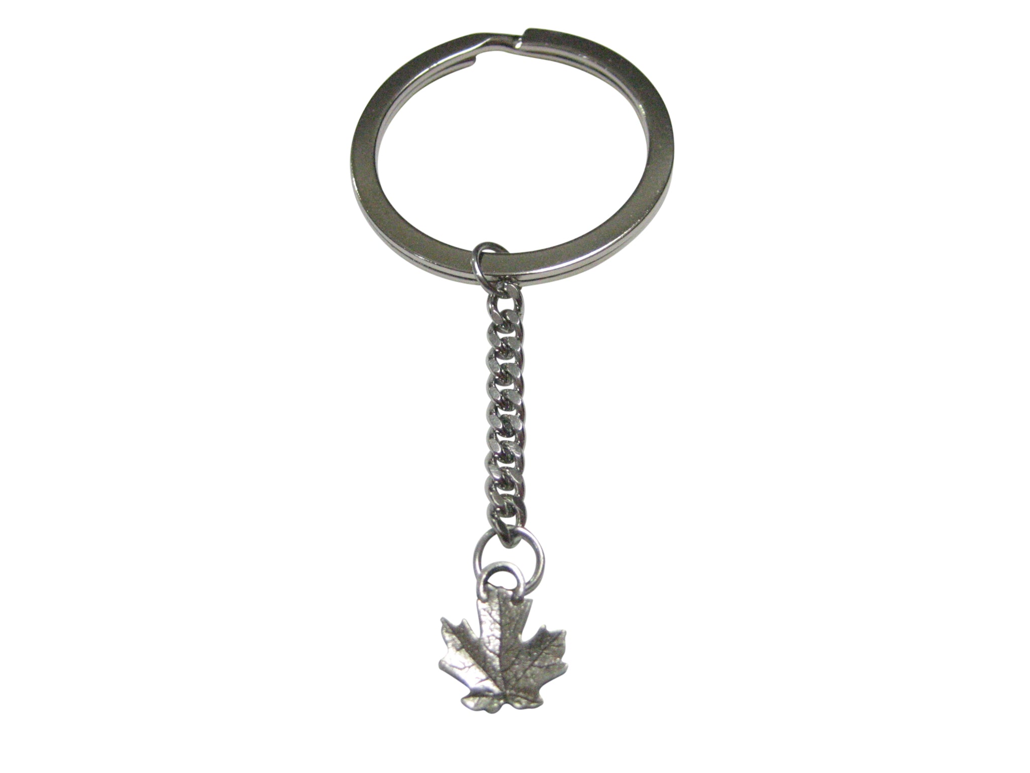 Silver Toned Miniature Maple Tree Leaf Pendant Keychain