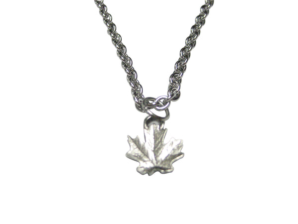 Silver Toned Miniature Maple Tree Leaf Pendant Necklace
