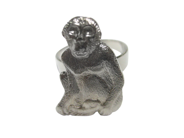 Silver Toned Monkey Adjustable Size Fashion Ring