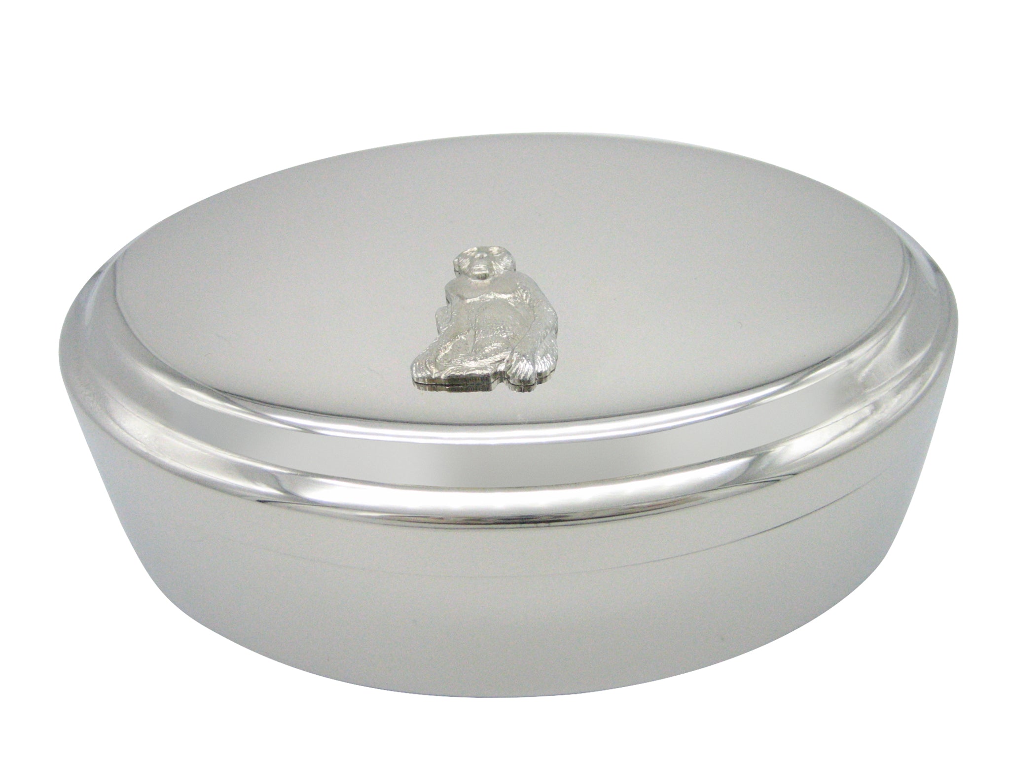 Silver Toned Monkey Pendant Oval Trinket Jewelry Box