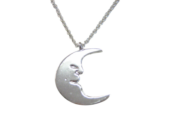 Silver Toned Moon Design Pendant Necklace