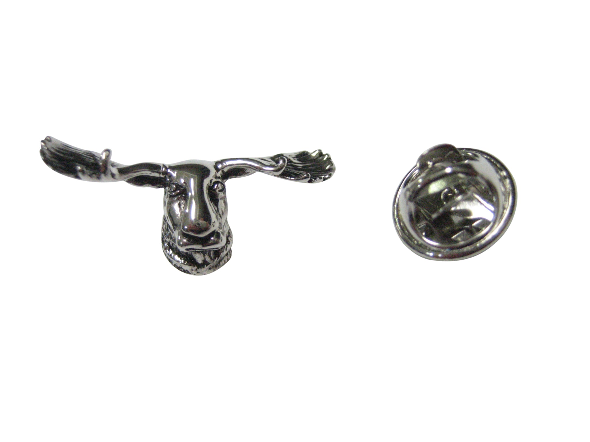 Silver Toned Moose Head Lapel Pin