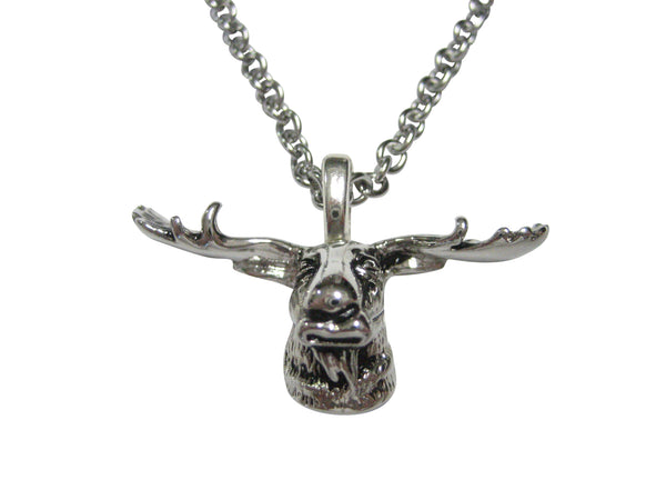 Silver Toned Moose Head Pendant Necklace