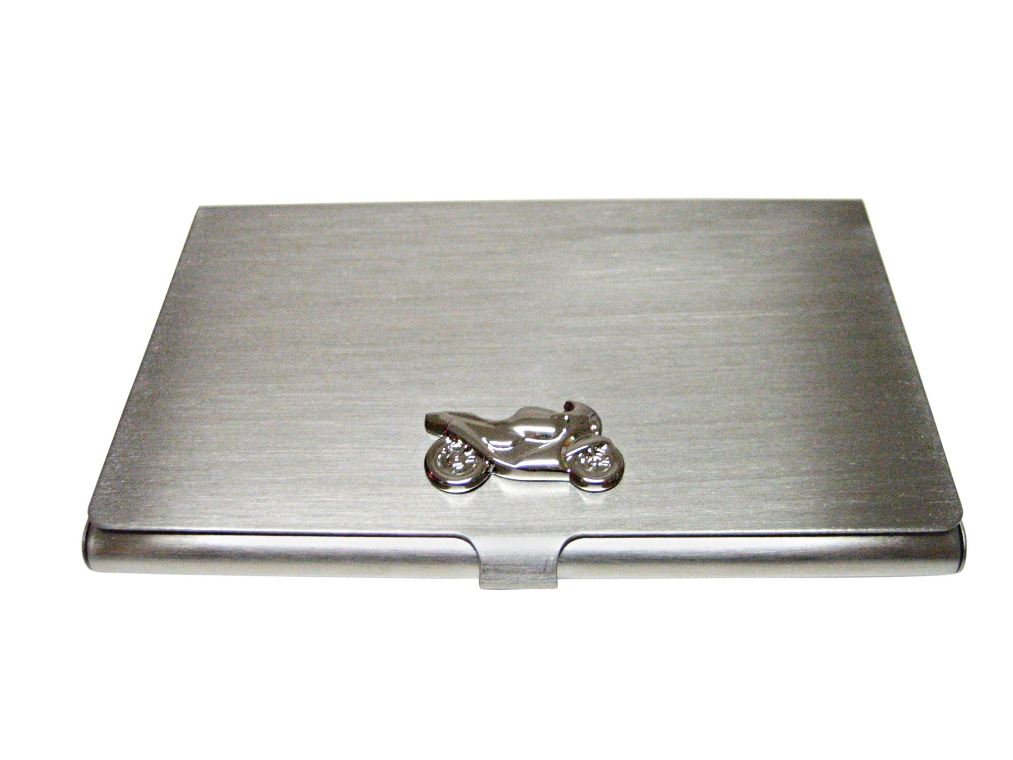 Silver Toned Motorcycle Matte Business Card Holder