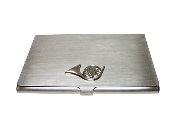 Silver Toned Musical French Horn Business Card Holder