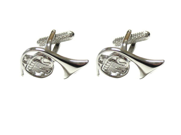 Silver Toned French Horn Music Instrument Cufflinks