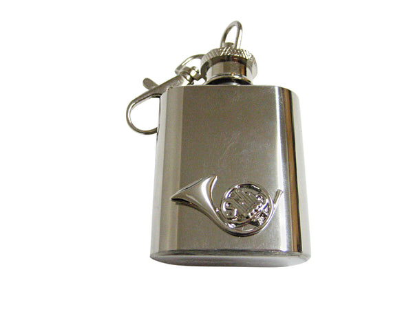 Silver Toned Musical French Horn Instrument 1 Oz. Stainless Steel Key Chain Flask