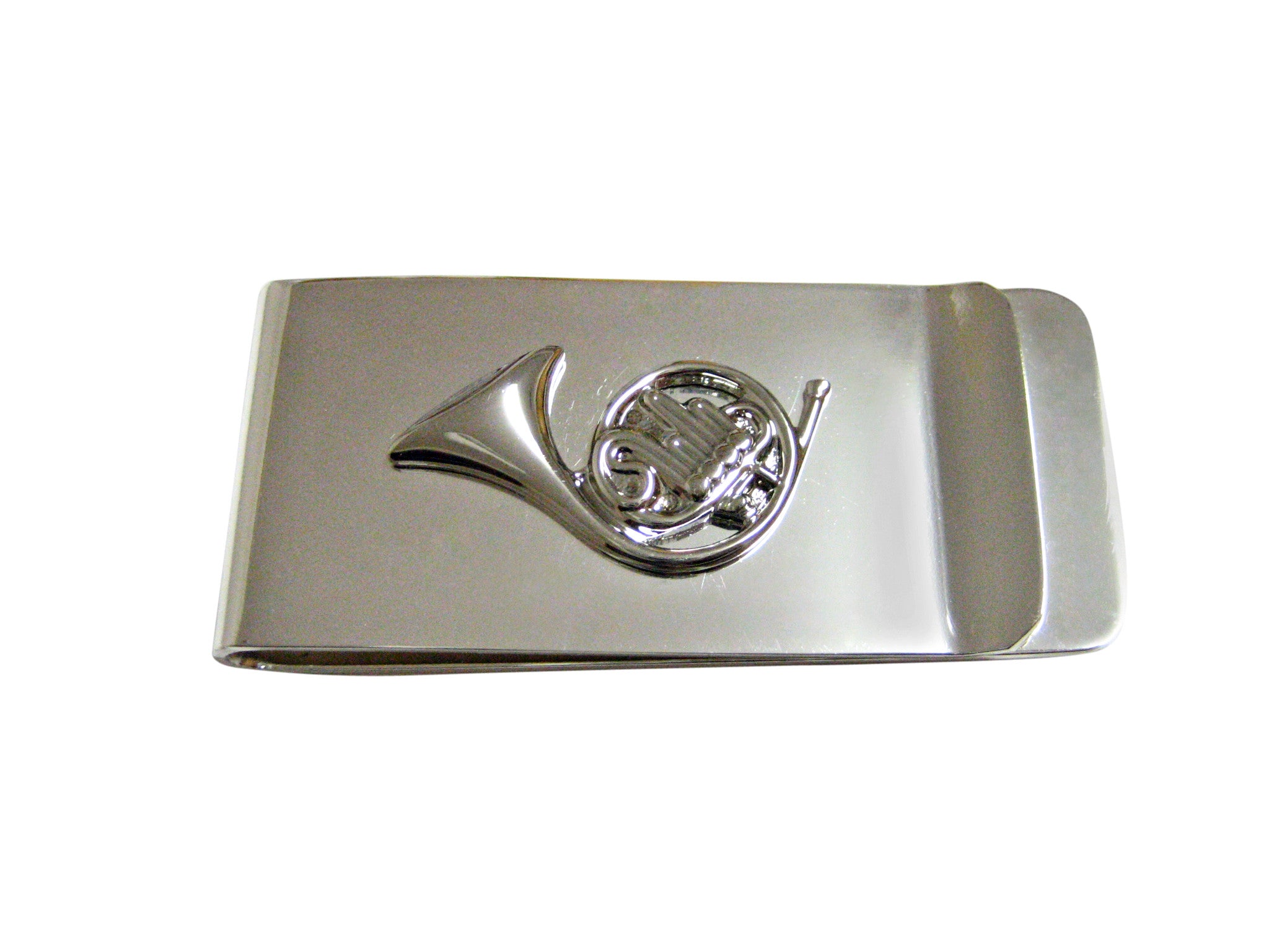 Silver Toned Musical French Horn Instrument Money Clip