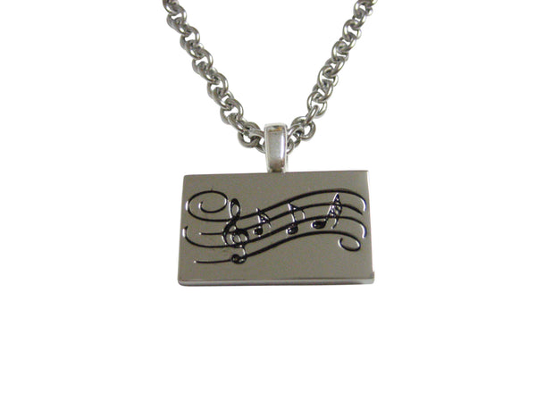 Silver Toned Musical Sheet Pendant Necklace