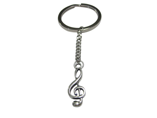 Silver Toned Musical Treble Note Pendant Keychain