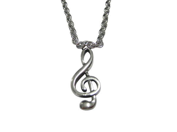 Silver Toned Musical Treble Note Pendant Necklace