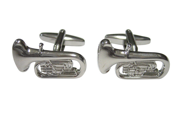 Silver Toned Musical Tuba Instrument Cufflinks