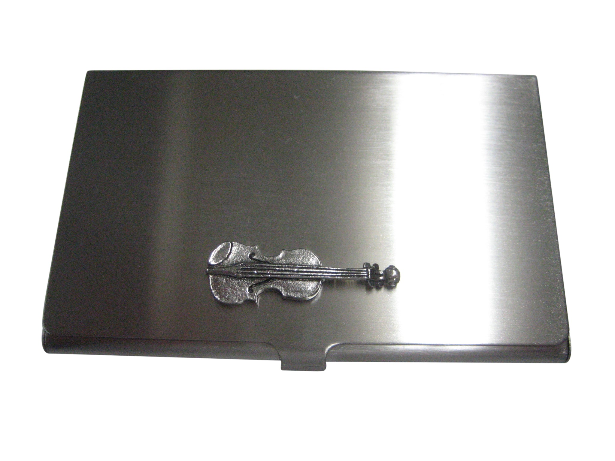 Silver Toned Musical Violin Instrument Business Card Holder