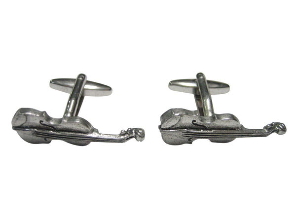 Silver Toned Musical Violin Instrument Cufflinks