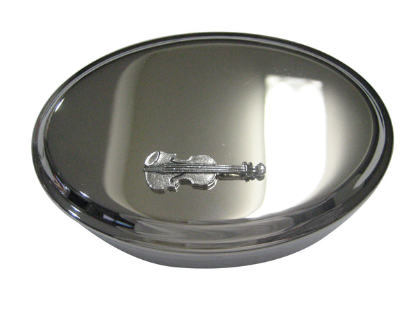 Silver Toned Musical Violin Instrument Oval Trinket Jewelry Box