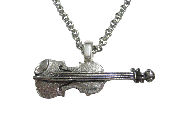 Silver Toned Musical Violin Instrument Pendant Necklace
