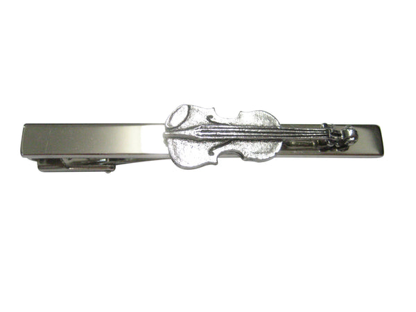 Silver Toned Musical Violin Instrument Square Tie Clip