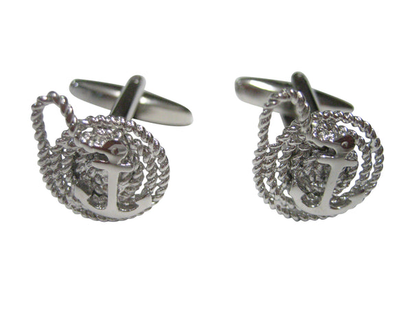 Silver Toned Nautical Rope and Anchor Cufflinks