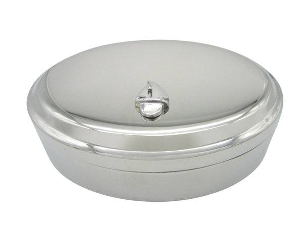 Silver Toned Nautical Sail Boat Pendant Oval Trinket Jewelry Box