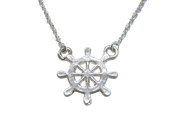 Silver Toned Nautical Ship Helm Pendant Necklace
