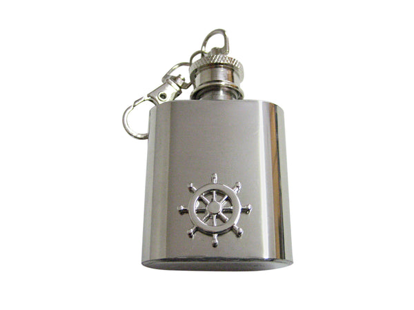 Silver Toned Nautical Ship Steering Helm 1 Oz. Stainless Steel Key Chain Flask