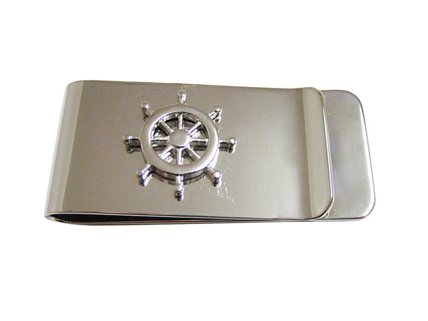 Silver Toned Nautical Ship Steering Helm Money Clip
