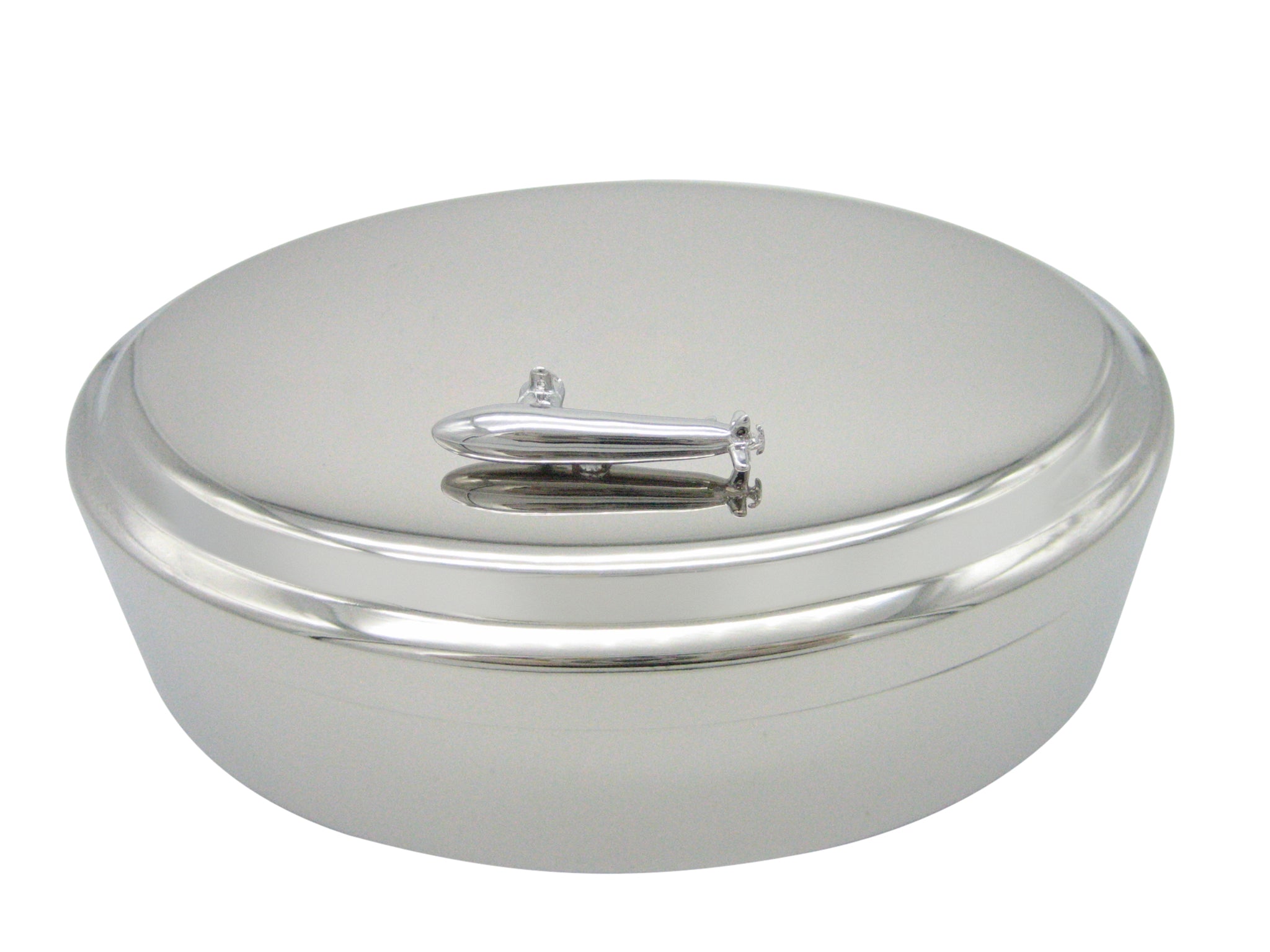 Silver Toned Naval Submarine Pendant Oval Trinket Jewelry Box