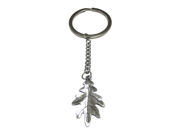 Silver Toned Oak Tree Leaf Pendant Keychain