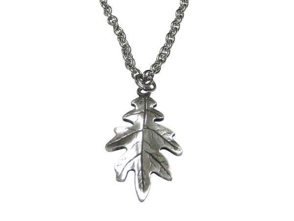 Silver Toned Oak Tree Leaf Pendant Necklace