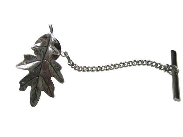 Silver Toned Oak Tree Leaf Tie Tack