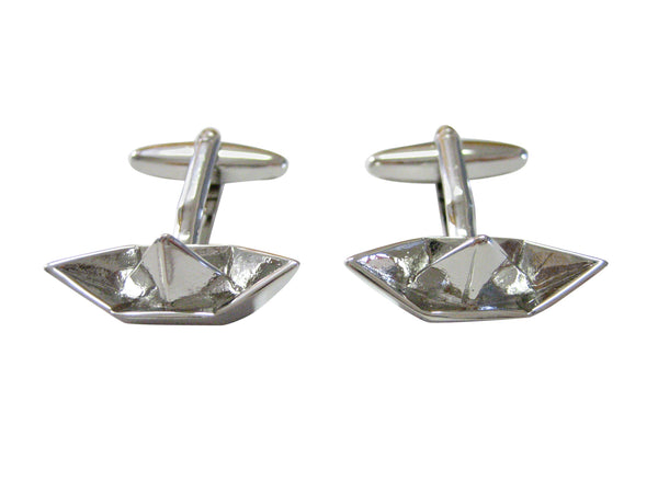 Silver Toned Origami Boat Design Cufflinks