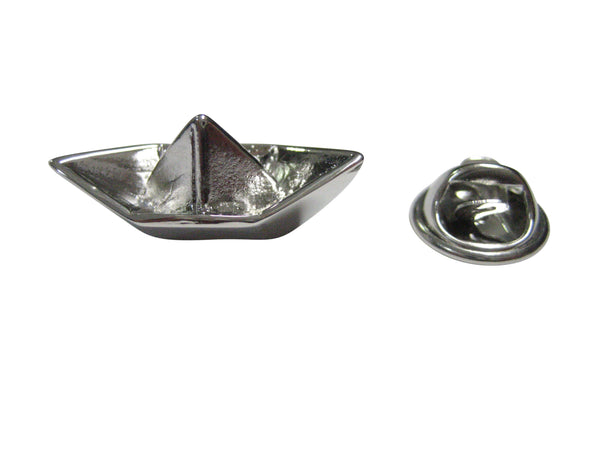 Silver Toned Origami Boat Design Lapel Pin