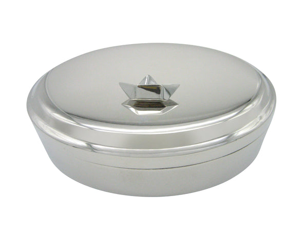 Silver Toned Origami Boat Design Pendant Oval Trinket Jewelry Box