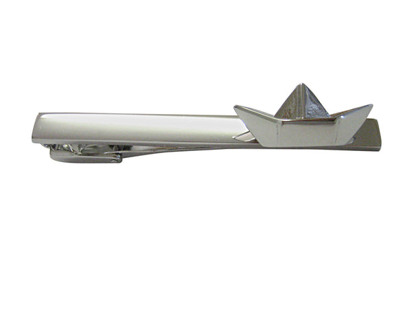 Silver Toned Origami Boat Design Square Tie Clip