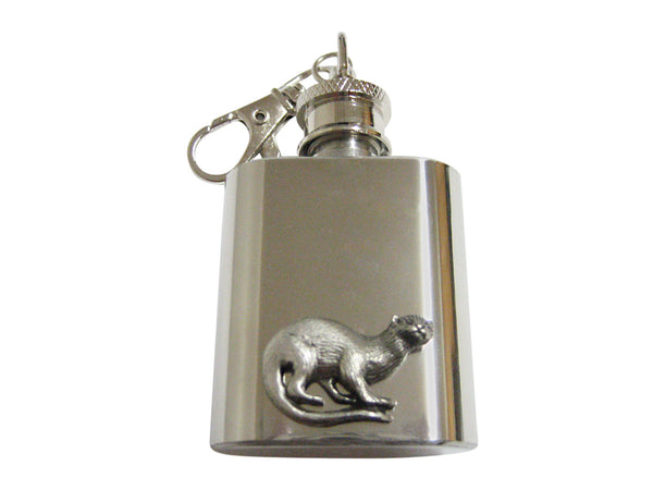 Silver Toned Otter 1 Oz. Stainless Steel Key Chain Flask