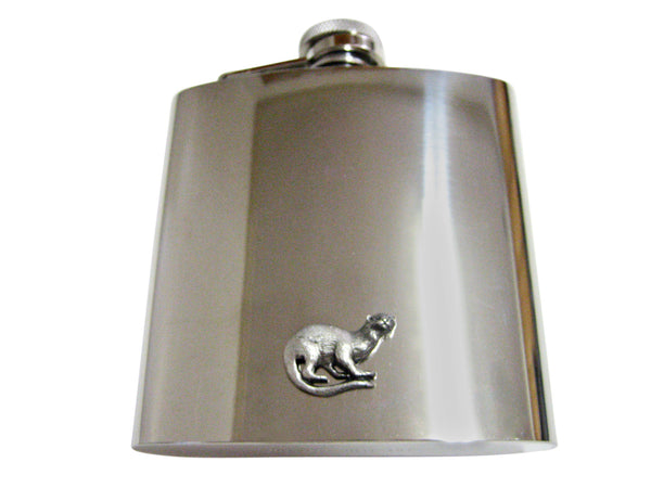 Silver Toned Otter 6 Oz. Stainless Steel Flask