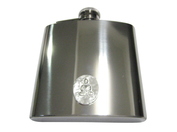 Silver Toned Oval Buddha Buddhism 6oz Flask