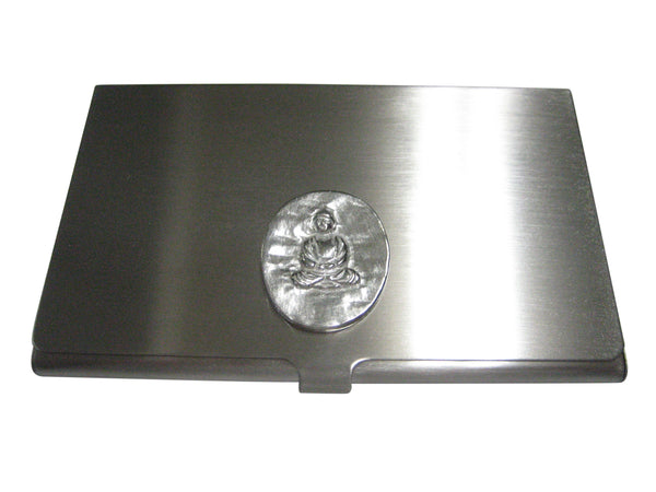 Silver Toned Oval Buddha Buddhism Business Card Holder