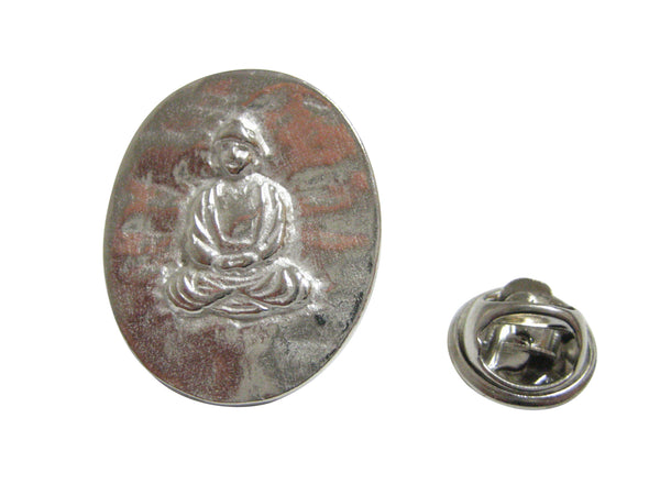 Silver Toned Oval Buddha Buddhism Lapel Pin