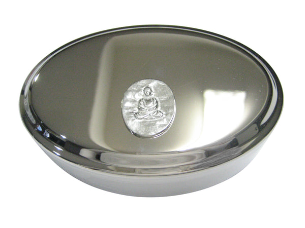 Silver Toned Oval Buddha Buddhism Oval Trinket Jewelry Box