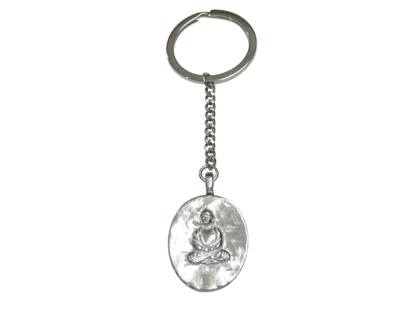 Silver Toned Oval Buddha Buddhism Pendant Keychain