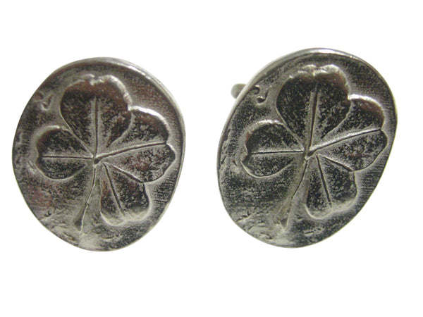Silver Toned Oval Four Leaf Clover Cufflinks
