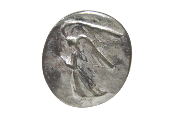 Silver Toned Oval Guardian Angel Adjustable Size Fashion Ring